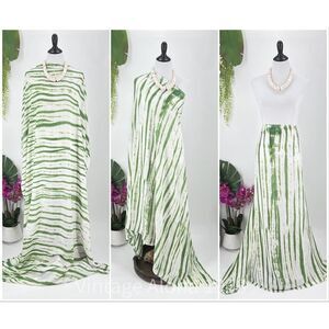 Green/White Tie Dye Tropical MAXI SARONG Kīkepa Pareo Beach Wrap Skirt
